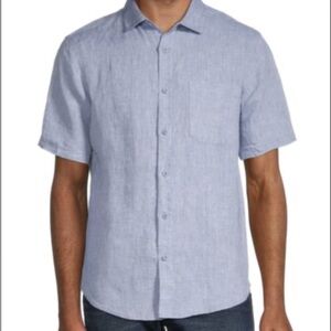 Saks fifth avenue light blue short sleeve linen button down shirt sz medium